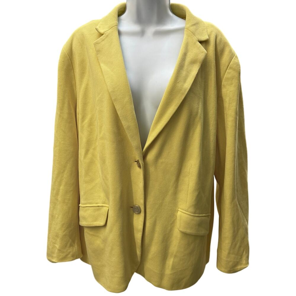 Talbots Women Blazer Jacket SZ 22 Yellow Nautical Anchor Lining 100% Cotton Knit